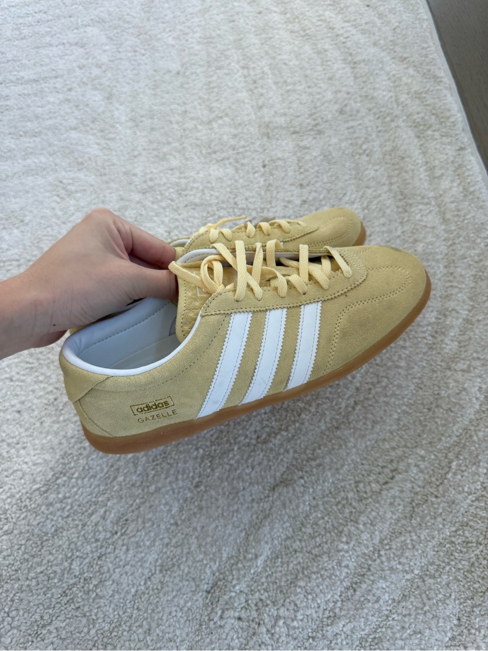adidas Yellow Suede Sneakers with White Stripes - Picture 3 of 5